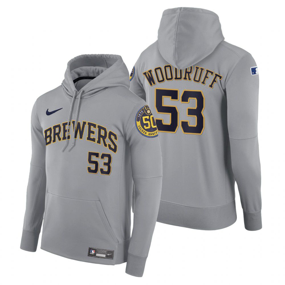 Men Milwaukee Brewers #53 Woodruff gray road hoodie 2021 MLB Nike Jerseys->milwaukee brewers->MLB Jersey